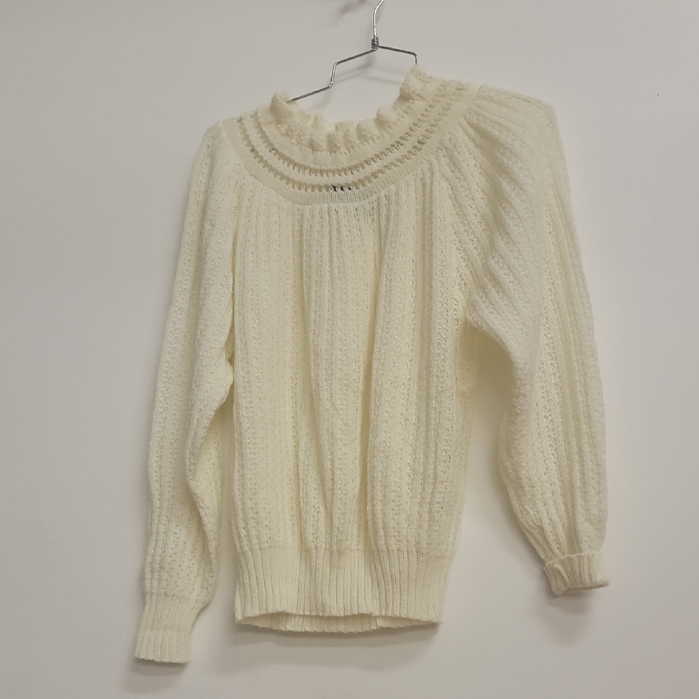 Vintage 80s Mademoiselle Knitwear Cream Sweater Large